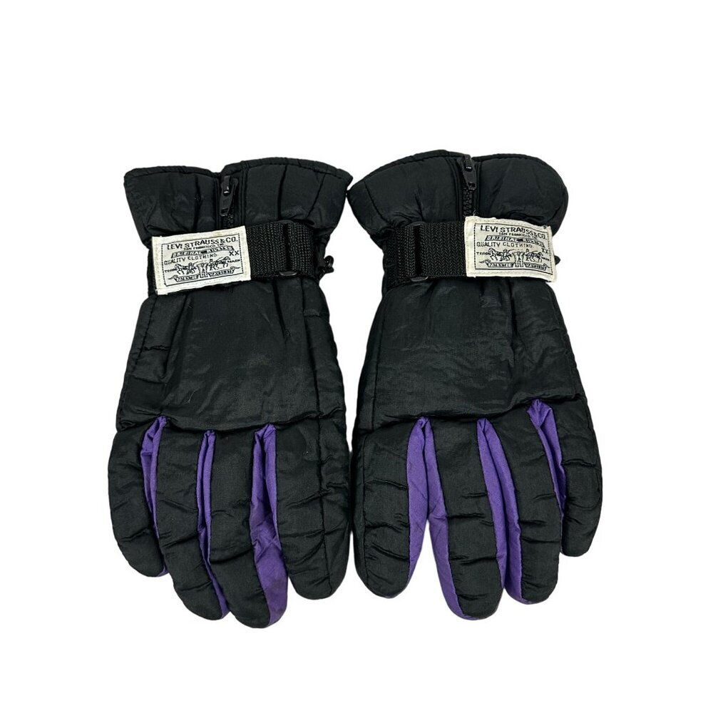Levi's Mens Insulated Winter Gloves Black Purple Nylon Exterior & Fleece Lining